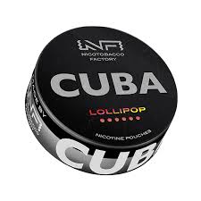 Front view of the Cuba Black Lollipop tin featuring a round design with a black and white label.