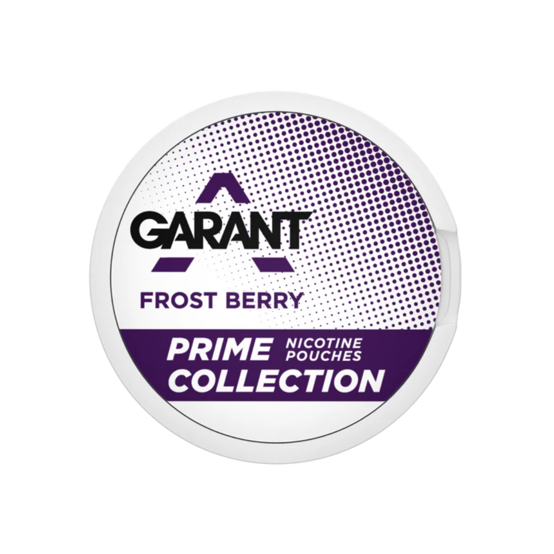 Detail close-up of the Garant Prime Collection Frost Berry can featuring the brand logo and color name against a white bac…