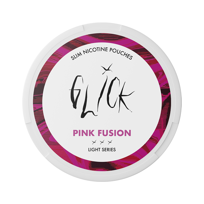Detail close-up of Glick Pink Fusion in a round container showcasing pink and white colors with a glossy finish.