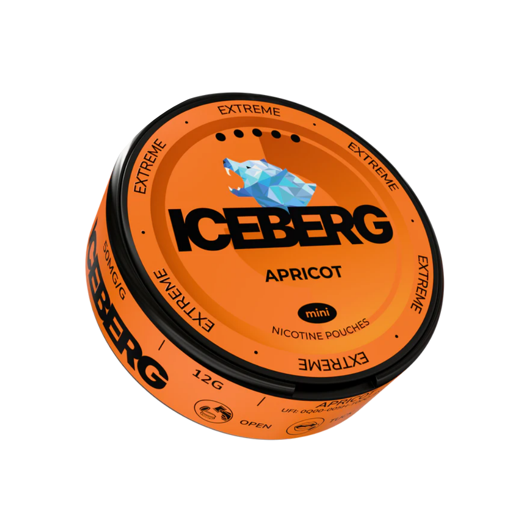 Detail close-up of the orange Iceberg can featuring a blue logo on a white background