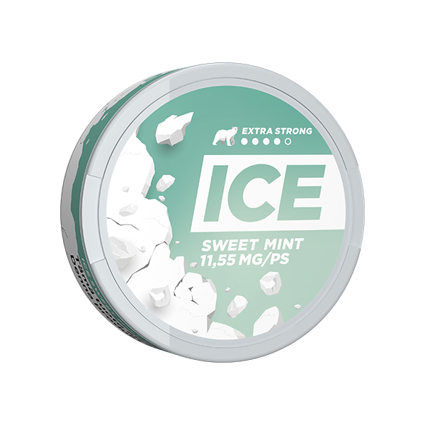 Front view of a mint green circular tin with a label design and screw top, featuring Ice Sweet Mint.