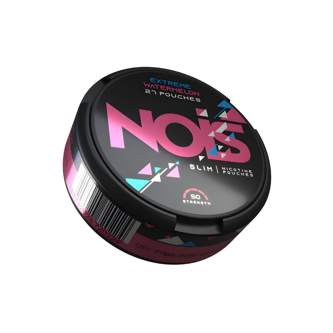 Front view of the NOIS Extreme Watermelon Ice with a colorful design on a round container.