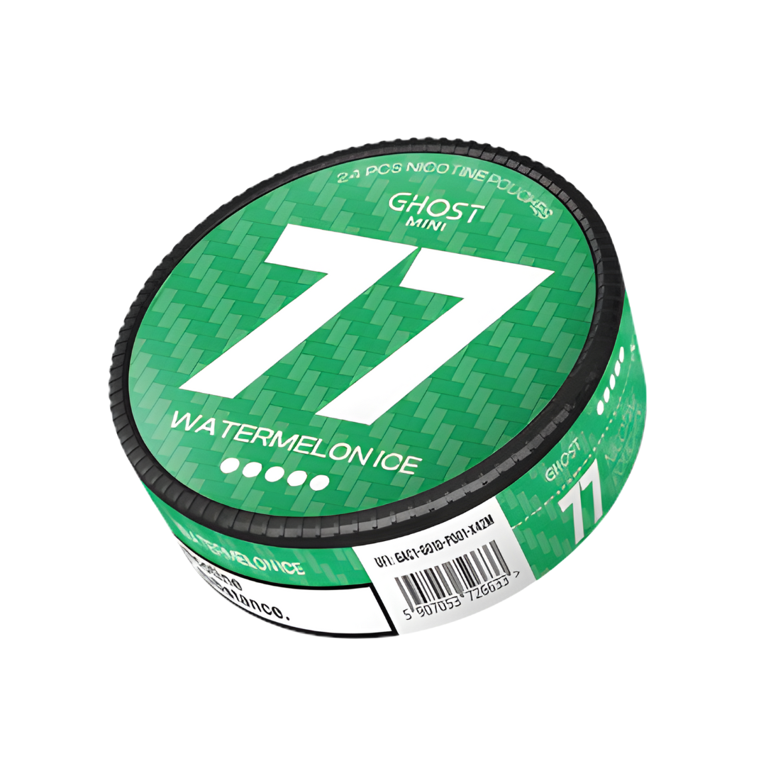 Front view of the green can featuring the number 77 and label design on a white background