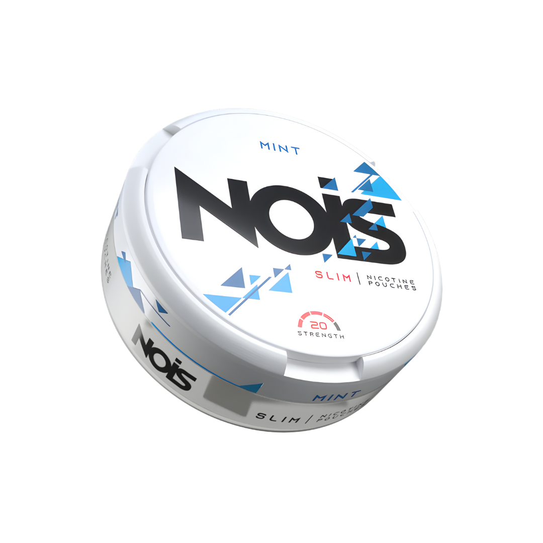 Front view of the white and blue Nois Mint Snus round container showcasing the label design.