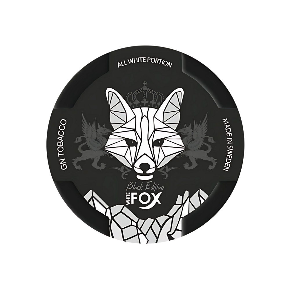 Detailed illustration of a black and white fox graphic with a circular design on a transparent background