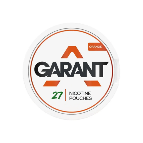 Detail close-up of the Garant logo featuring orange, black, and white colors with a circular shape and number 27