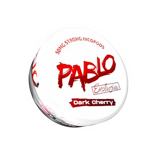 Front view of Pablo Exclusive Dark Cherry in a round container with red branding on a transparent background