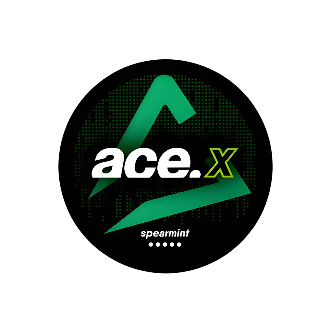 Europesnus Ace X Spearmint nicotine pouch in a silver and green container with spearmint flavor.