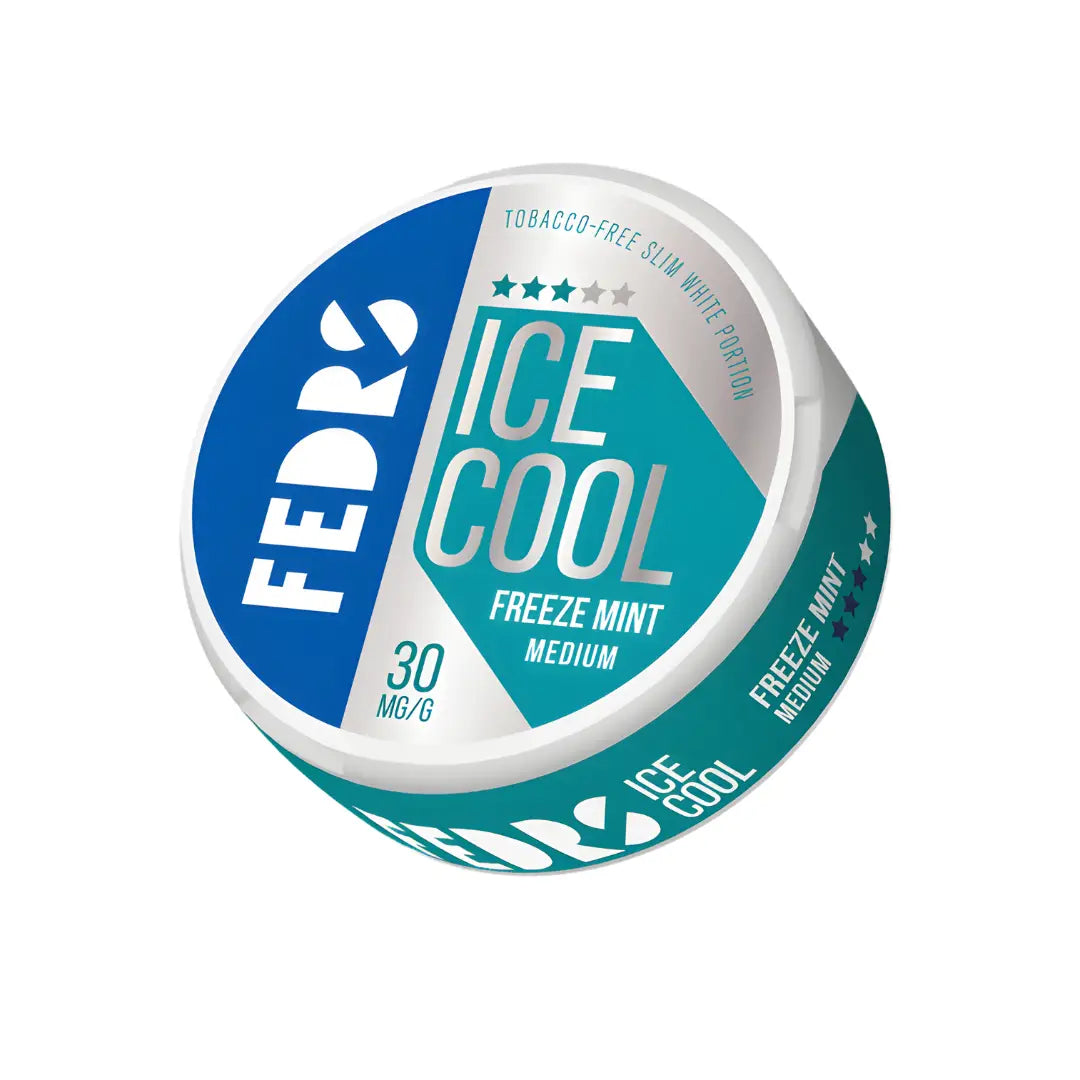 Fedrs Ice Cool Medium Freeze Mint chew, mint-flavored frozen treat from Europesnus.com, shown in a clear package with mint leaves.