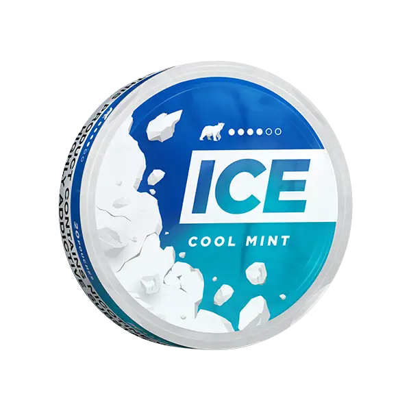 Ice Cool Mint 16.5mg nicotine pouch from Europesnus.com, showing a perspective view of the sleek can with mint flavor branding.