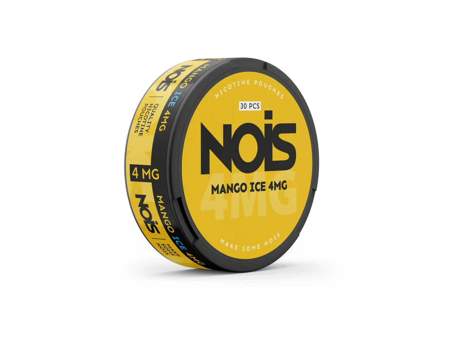 Nois Ice Mango 4mg nicotine pouch by Europesnus.com, featuring a mango ice flavor with vibrant packaging and fresh fruit visuals.