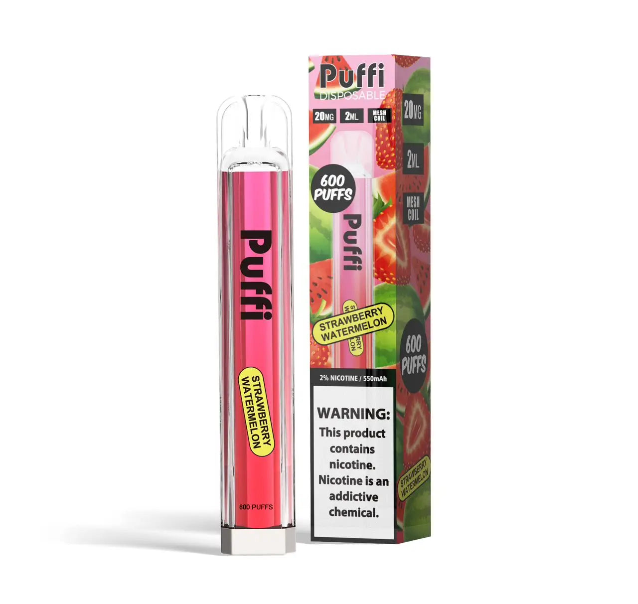 Puffi Strawberry Watermelon flavored e-liquid bottle from Europesnus.com with vibrant red and green fruit graphics.