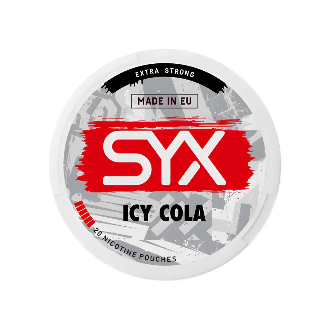 Syx Icy Cola Extra Strong energy drink can with vibrant blue and silver design, featuring the Europesnus.com logo and icy-themed graphics.