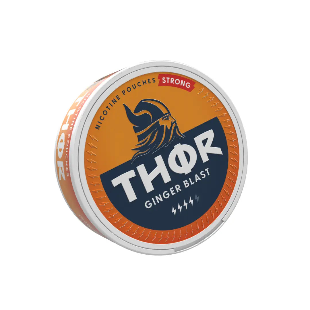 A close-up of Thor Ginger Blast Strong supplement bottle from Europesnus.com with the label clearly visible.