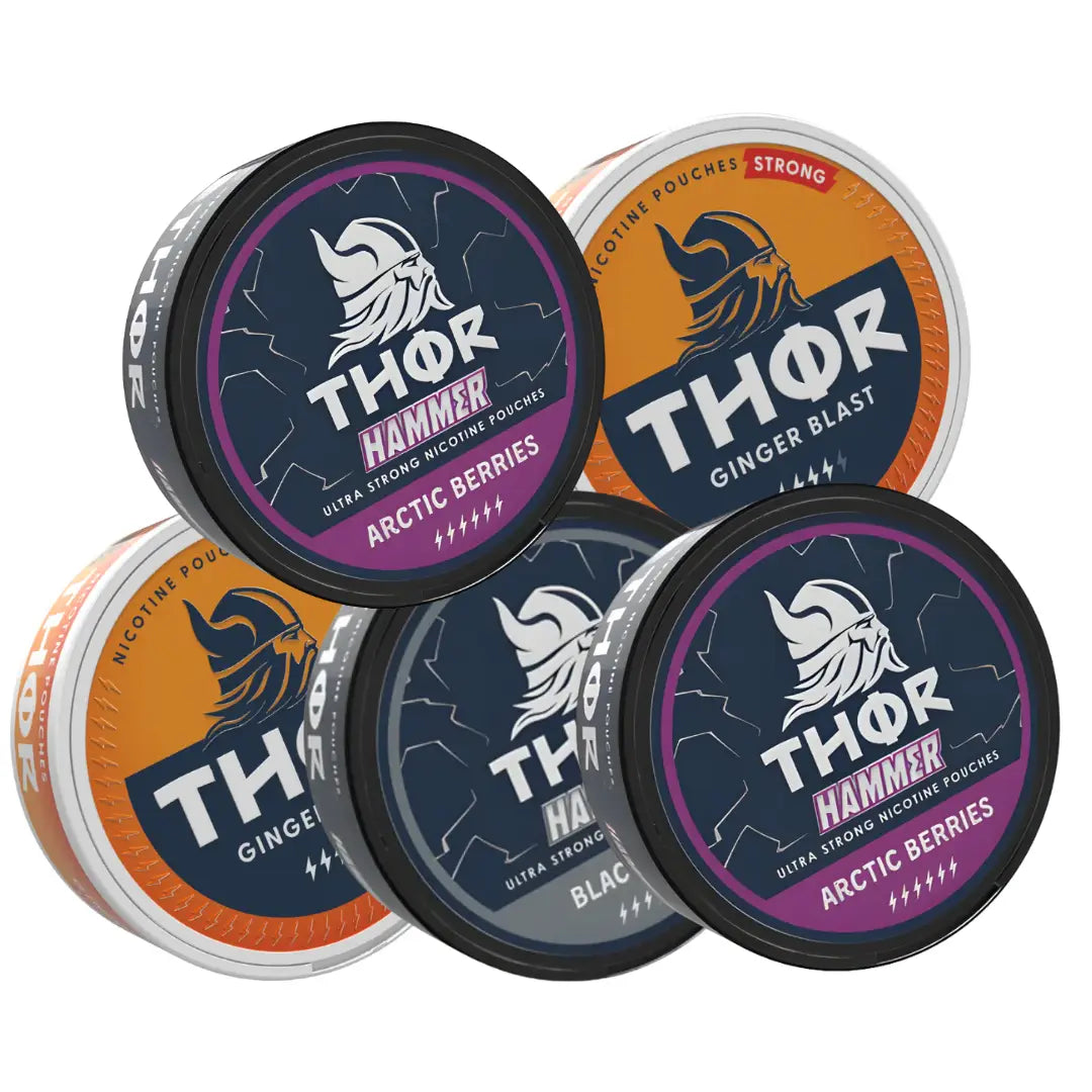 Three Thor Mixpack eurosnus products from Europesnus.com featuring assorted flavors in colorful packaging.