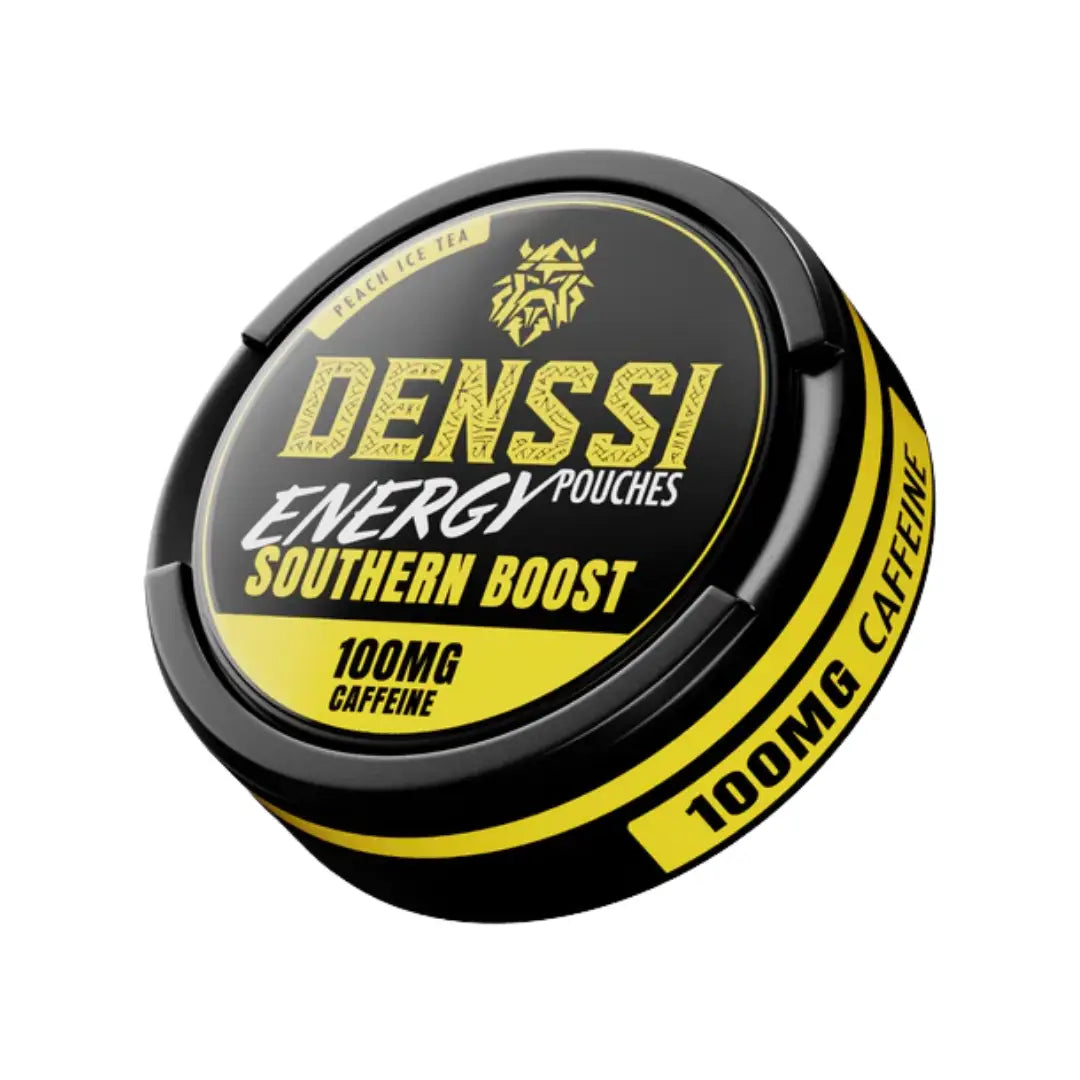 Denssi Energy Southern Boost caffeine supplement bottle with colorful label, designed to boost energy and alertness.