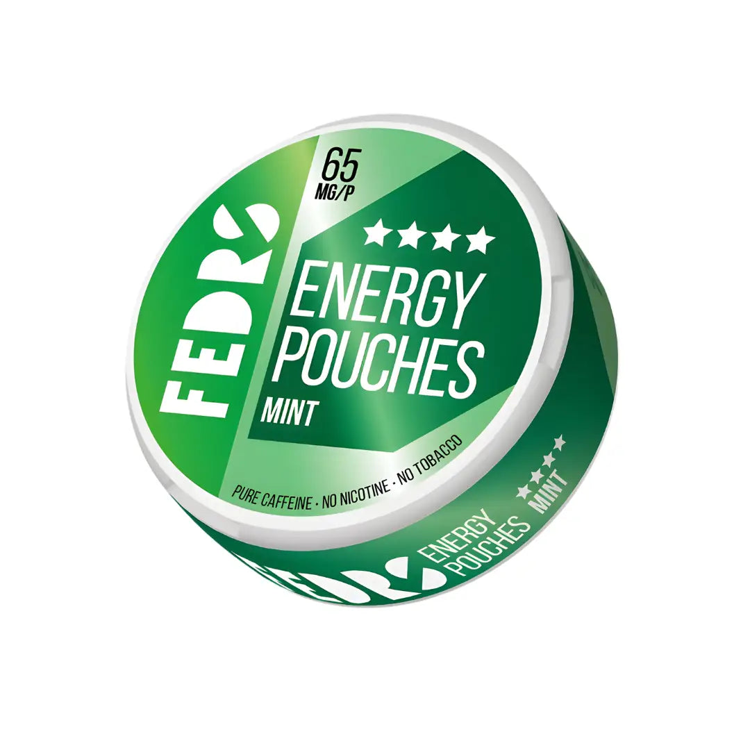 Europesnus.com Fedrs Energy Pouches Mint with caffeine, showing fresh mint flavor and sleek packaging for quick energy boost.