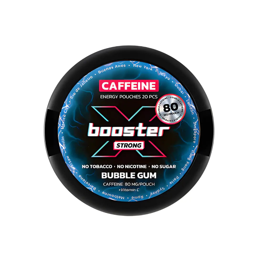 Kopiaf Booster Energy Pouches Bubble Gum flavor, caffeine supplement with vibrant packaging and branding from Europesnus.com