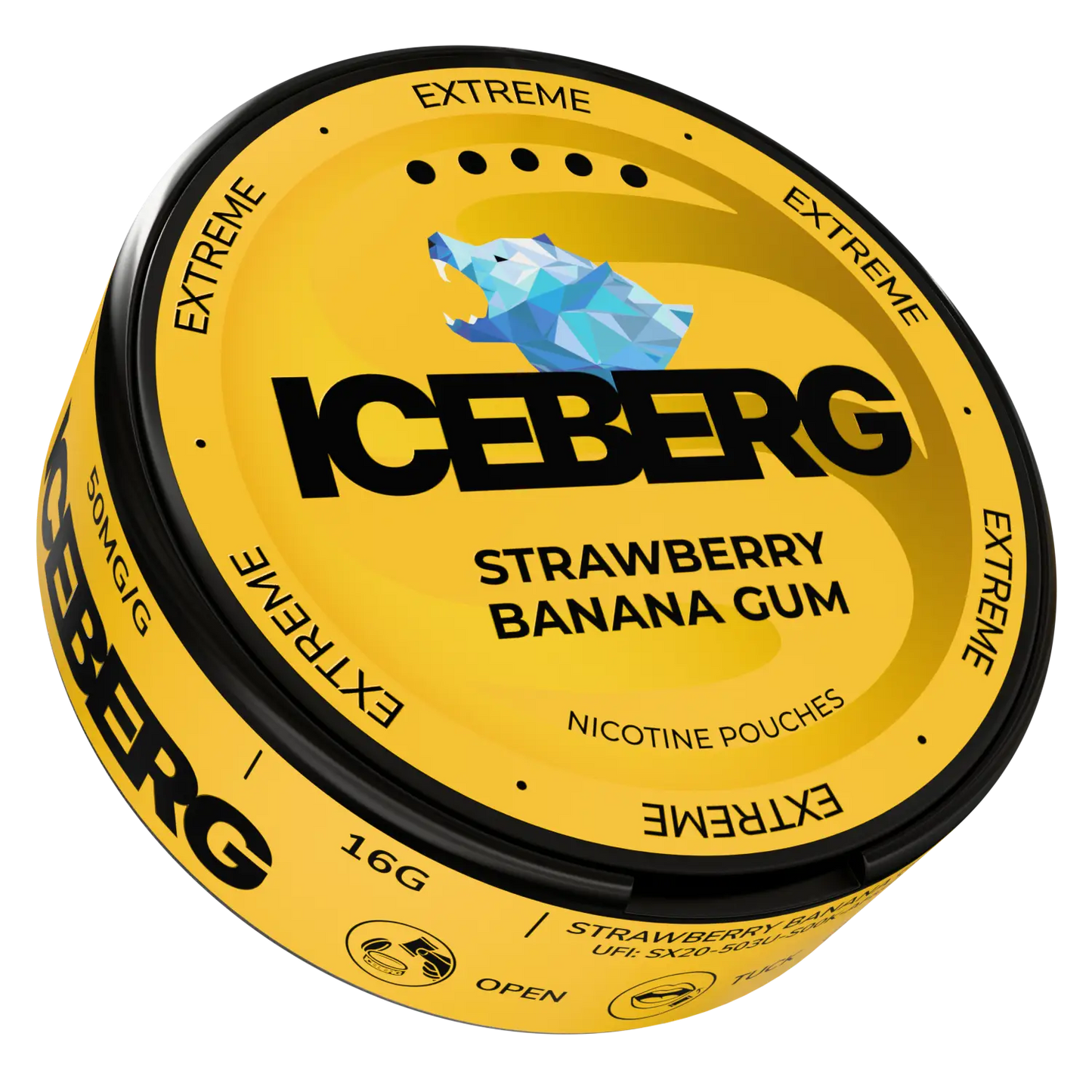 Killasnus Strawberry Banana Gum package featuring colorful branding and illustrations of strawberries and bananas on the side.