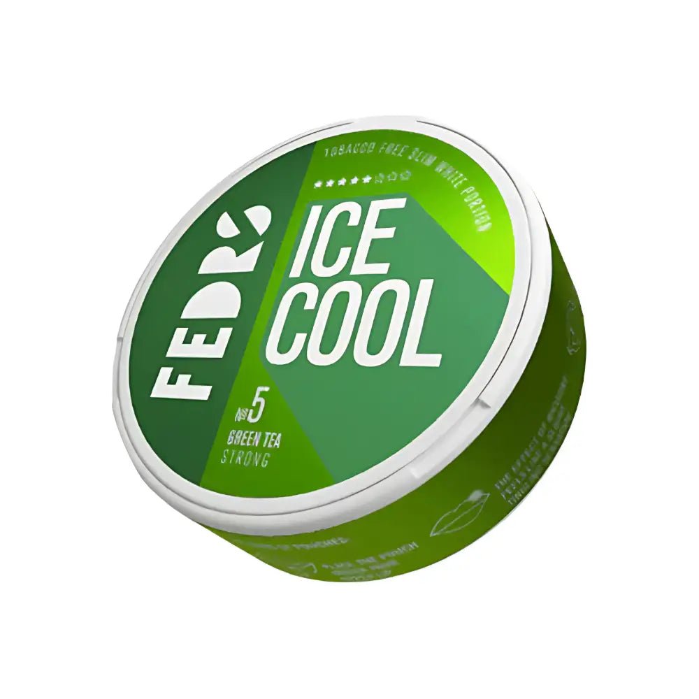 White Fox Peppered Mint tea pouch from Fedrs Ice Cool Green Tea No.5 by NikoPouches.dk showing the colorful packaging.