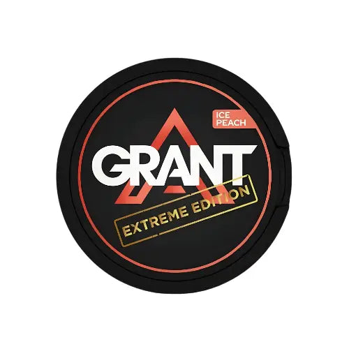 NikoPouches.dk Grant Ice Peach Extreme pouch in size 47, featuring vibrant peach flavor branding and sleek packaging design.