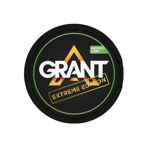 Grant Mango Lime Extreme energy pouch by NikoPouches.dk in size 44, featuring vibrant packaging with a mango and lime design.