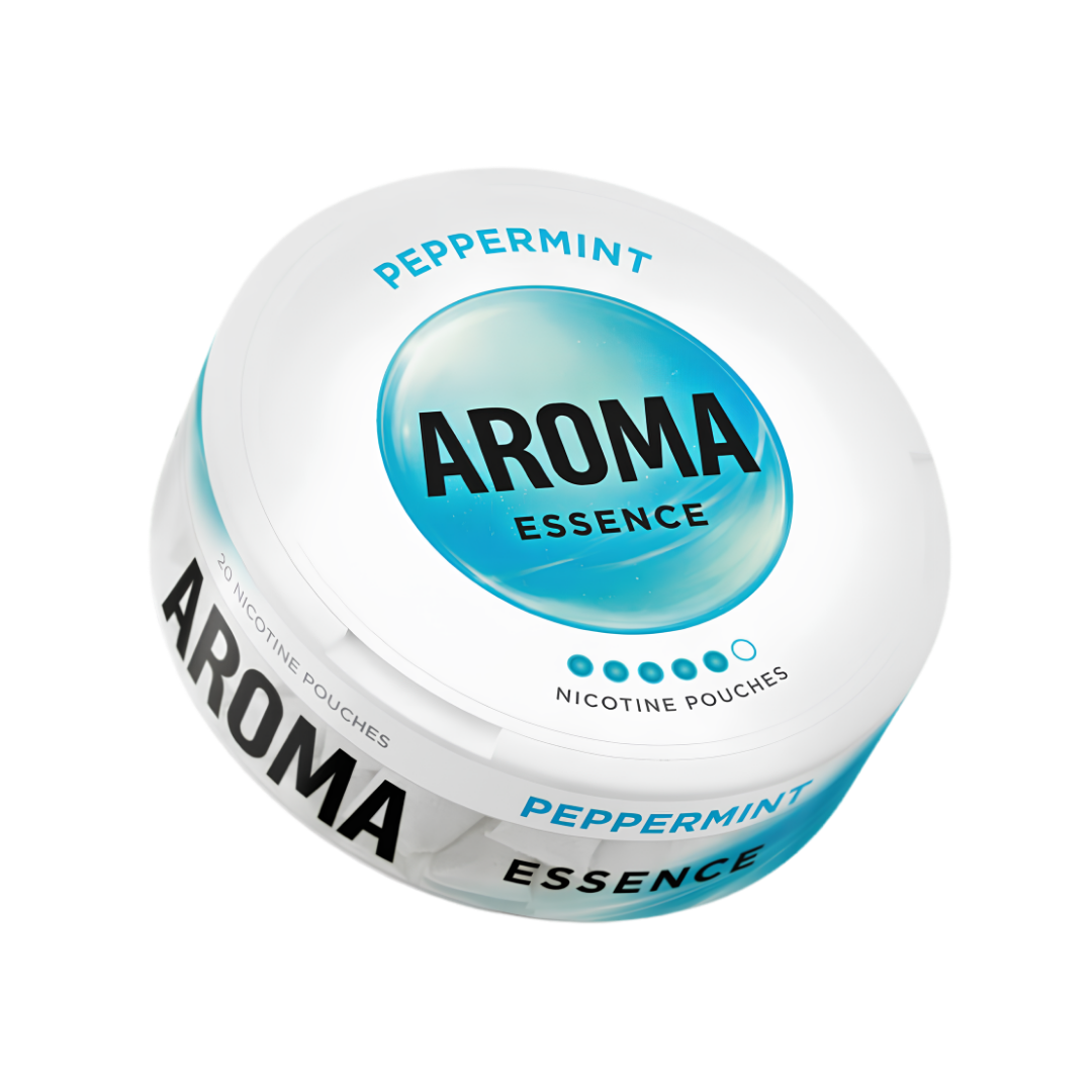 Detail close-up of a circular AromaKing can in white and blue featuring a logo on a transparent background