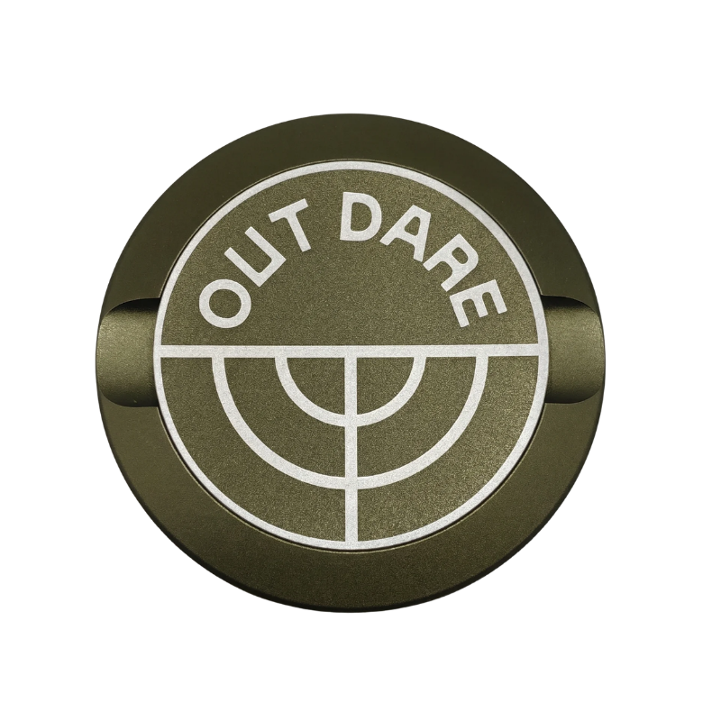 Circular logo design in brown and white featuring text on a transparent background