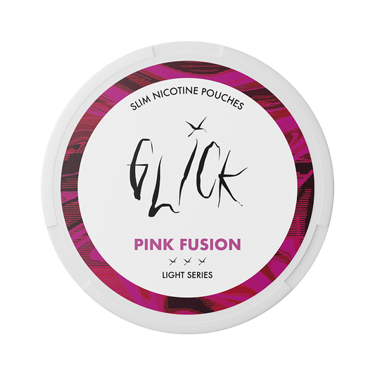 Detail close-up of Glick Pink Fusion in a round container showcasing pink and white colors with a glossy finish.