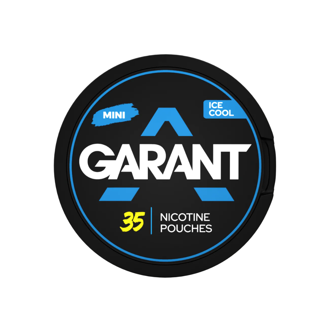 Close-up detail of the Garant logo featuring black, blue, and white colors with a circular design on a transparent background