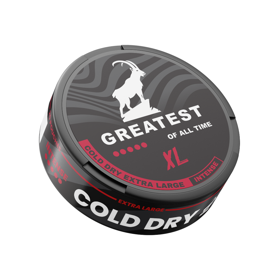 Detail close-up of the circular black, red, and white can featuring logo design and text branding