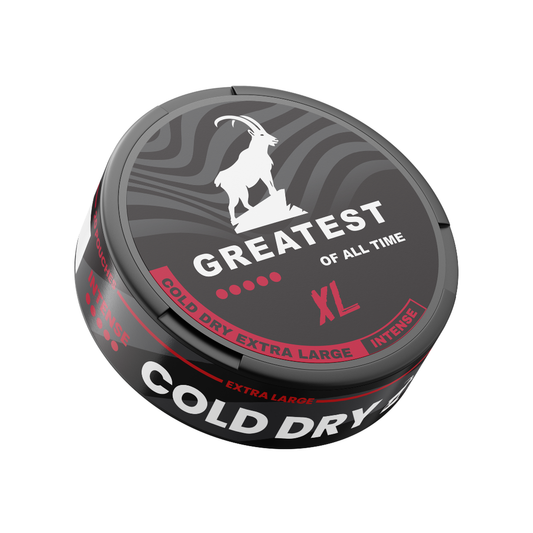 Detail close-up of the circular black, red, and white can featuring logo design and text branding