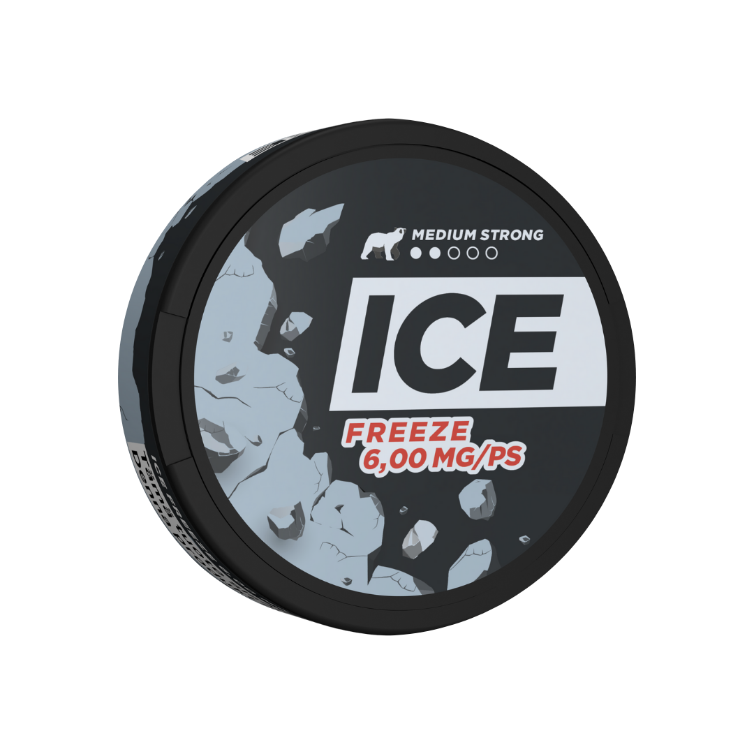 Detail close-up of the Ice Freeze can showcasing a frosted black, white, and gray design.