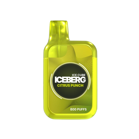 Front view of the green bottle with unique shape and label design, showcasing Iceberg Citrus Punch on a white background