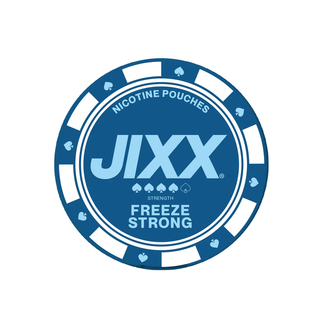 Circular logo design featuring blue and white text on a transparent background