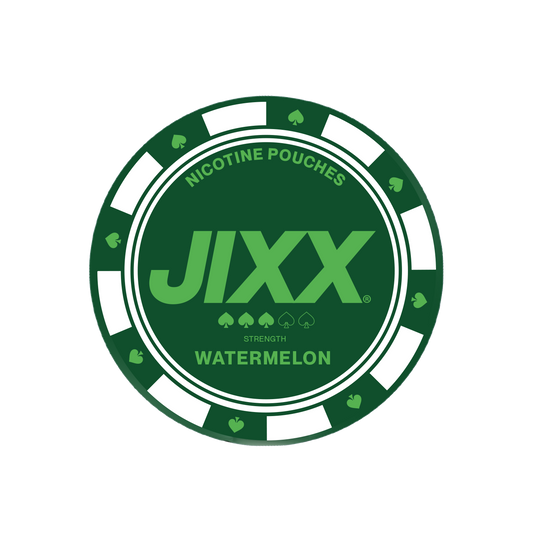 Detail close-up of a circular watermelon chip featuring text branding on a transparent background