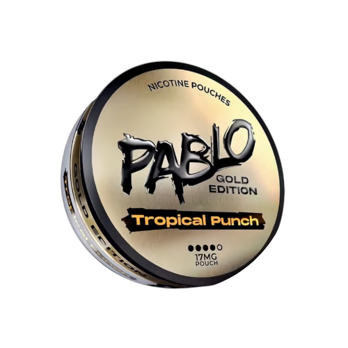 Detail close-up of the round gold tin with tropical scent and matte finish