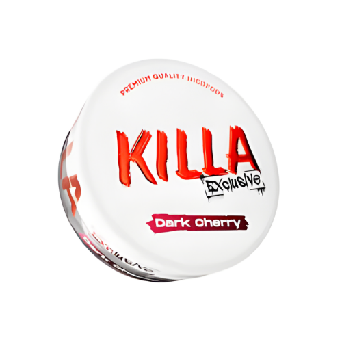Detail close-up of the round red and white snus can featuring a bold logo and flavor label