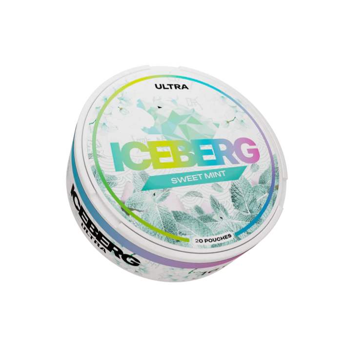 Packaging shot of Iceberg Sweet Mint with colorful design and brand logo on a white background.