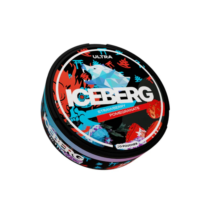 Front view of the Iceberg container featuring a colorful design in black, red, and blue.