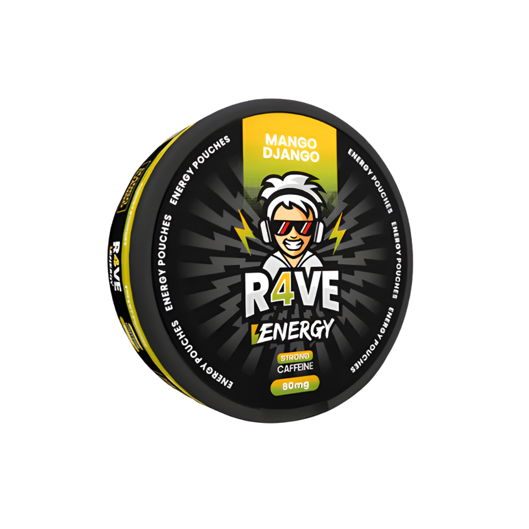 Front view of the circular black and yellow can featuring graphic design and label text.