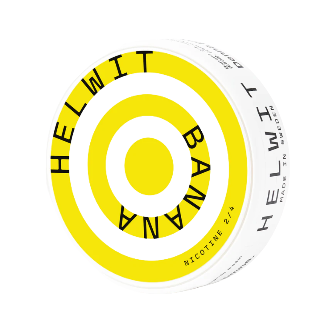 Detail close-up of yellow circular packaging featuring bold text and a transparent background