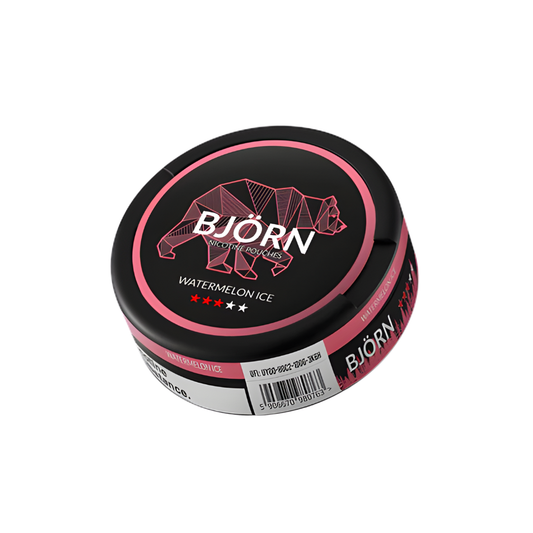 Detail close-up of the round black and pink container with label design and screw top on a white background