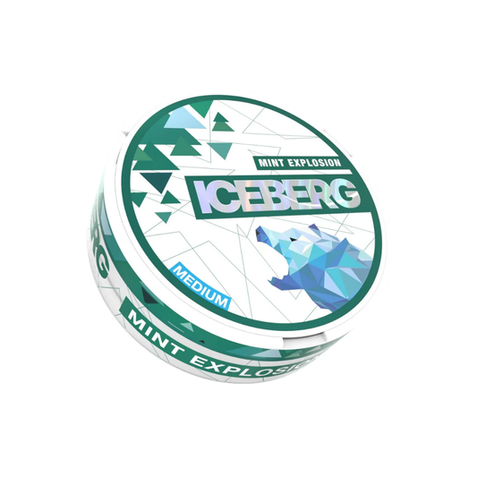 Front view of the green and white flavored tobacco can with iceberg design.