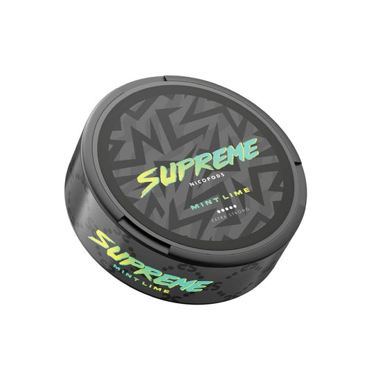 Detail close-up of the black container featuring mint and lime colors with a graphic design.
