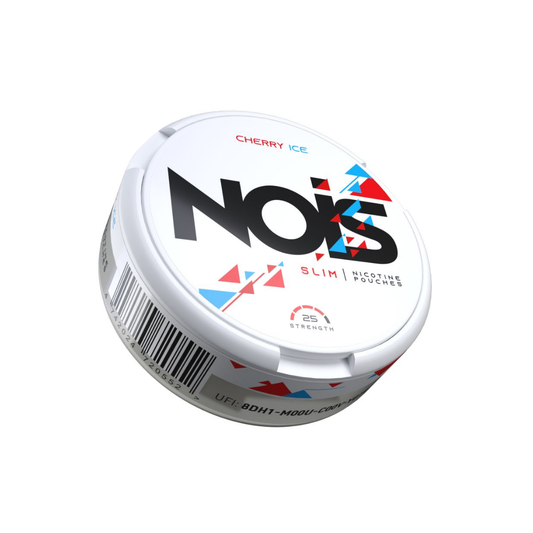 Side view of the NOIS product container with colorful branding in black, white, red, and blue.
