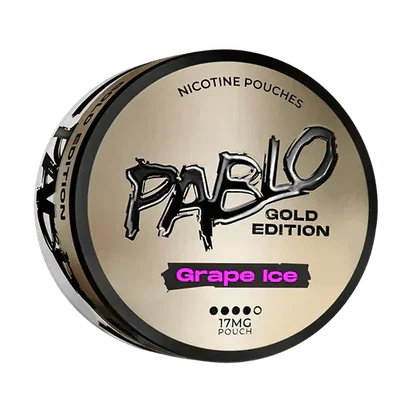 Detail close-up of PABLO Gold Edition packaging in gold, black, and pink with bold text.