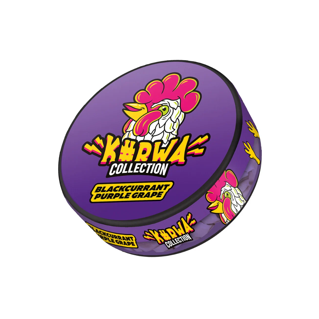 Front view of the purple container featuring a chicken logo and branding text on a transparent background