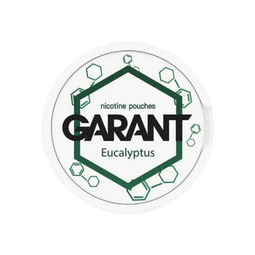 Hexagonal Garant Eucalyptus logo in green, black, and white with a bubbles design on a transparent background