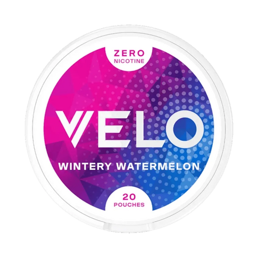 Front view of the watermelon flavored pouch in a circular container with a bold logo, featuring pink and blue colors.